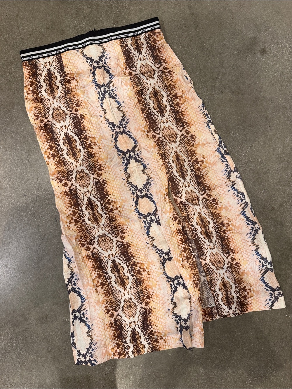 Maje Snake-Print Maxi Skirt in Pink and Brown with Striped Waistband